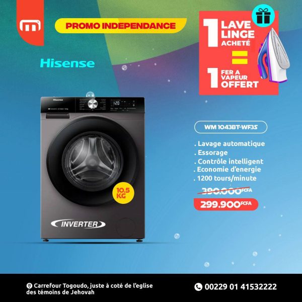 Hisense WM1043BT-WF35 – Lave-linge frontal 10,5 kg, Inverter